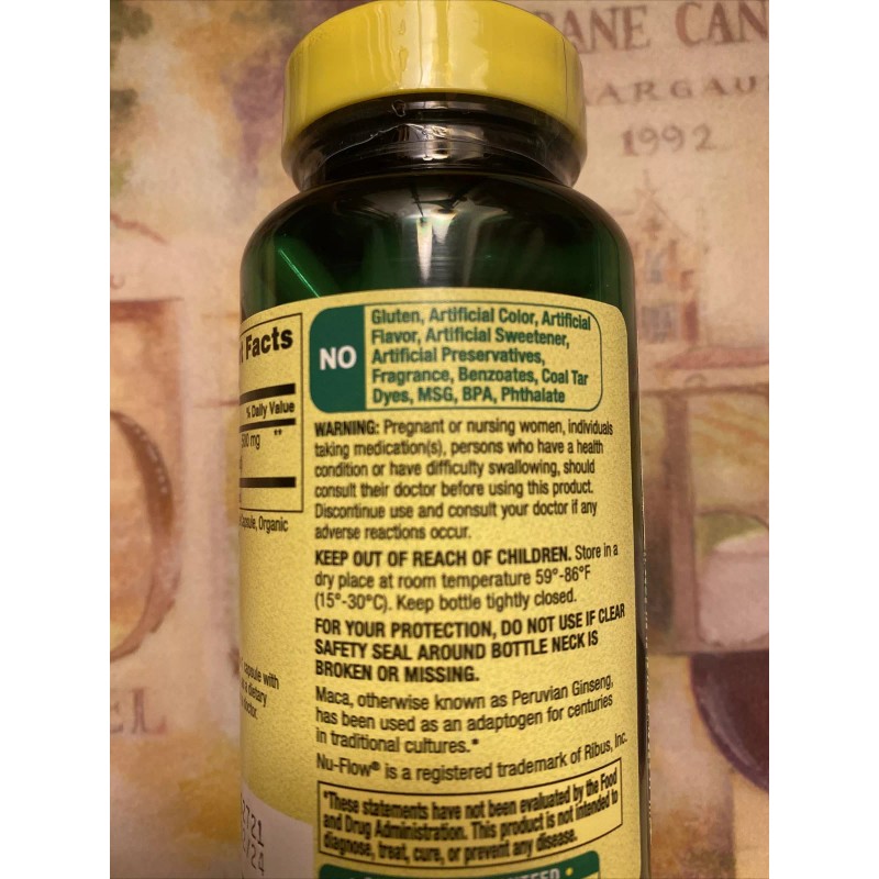 Spring Valley Maca 500mg-Made With Organic Maca Powder-90 Capsules. Exp.
