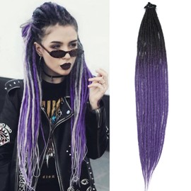 24 Inch Ombre Dreadlocks Extensions Single Ended 15 Strands/Pack Black to Purple Soft Synthetic Dreads Reggae Crochet Braided Dread Extensions