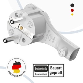 SatShop-Ft RedStar24 Schutzkontakt-Winkelstecker 250V, 16A, Flachstecker mit Klappgriff & Knickschutz, 8 mm H?he, fr Kabel bis 3x1,5 mm2, CEE 7/7, Schuko-Winkelstecker extraflach mit Bgel, 4 Stck, Wei?