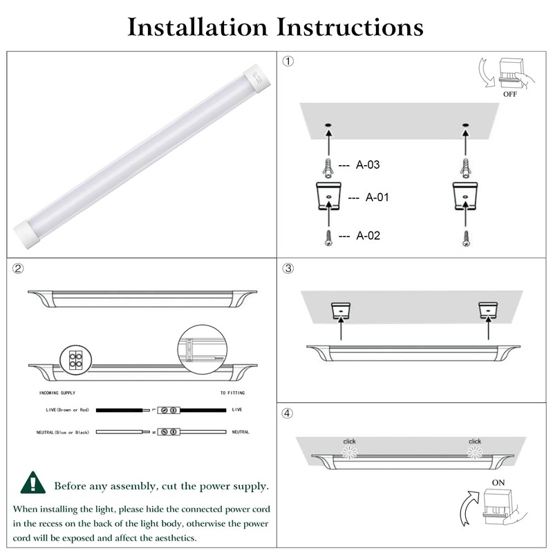 colmeguna 2 Packs 3FT LED Batten Light, Ultra Light Slim