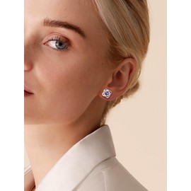 Suplight 925 Sterling Silver February Birthstone Earrings Amethyst CZ Gemstone Earring Womens Cute Love Knot Stud Earings Valentines Jewellery for Women Teen Girls