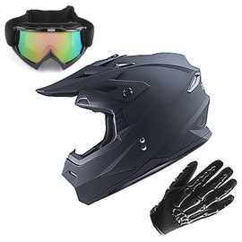 1Storm Youth Kids Motocross Helmet BMX MX Bike Helmet Teenager Racing Style; Matt Black + Goggles + Skeleton Glove Bundle