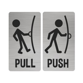 Premium Pull Push Door Sign – Stylish Silver Adhesive Sticker for Commercial and Residential Use – Modern Brushed Aluminum Door Indicator – Easy-to-Read Access Notice for Doors (Silver)