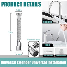 Hshenjhu Tap Attachment, 720° Swivel Tap Extension, Flexible Tap Attachment Extension, Kitchen Tap Attachment, Rotatable, Rotating Faucet Extender, for Bathroom and Kitchen