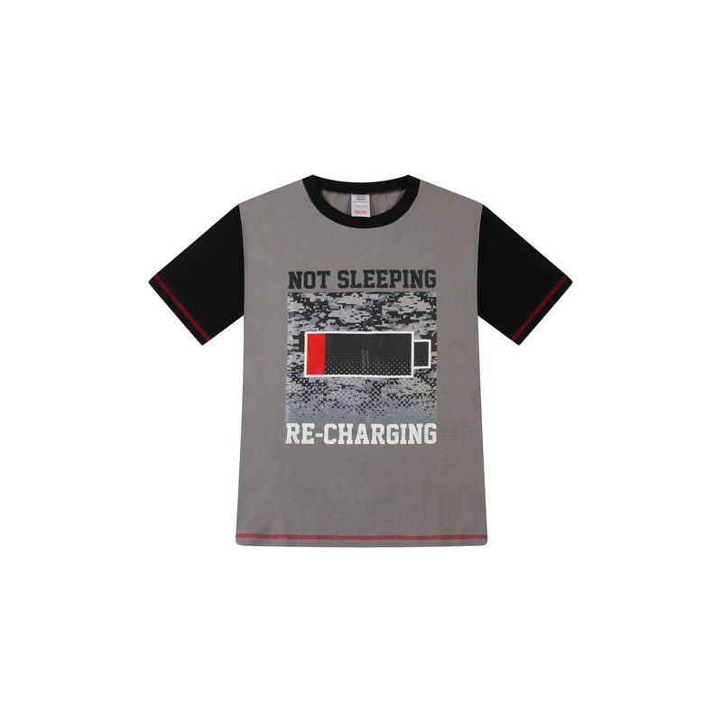 Boy's Not Sleeping Just Recharging Short Cotton Pyjamas Grey Red