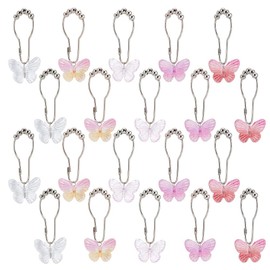GOMAKERER 20 Pcs 5 Colors Butterfly Shower Curtain Hooks, Iron Decorative Shower Curtain Rings Nature Theme Bathroom Decor Metal Curtain Rings for Bathroom Shower Curtain Rod