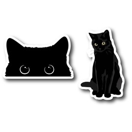 Black Cat Peeking Sticker | 3” x 2” Vinyl Decal (2-Pack) | Cute & Durable Waterproof Stickers for Laptops, Cars, Tumblers & More