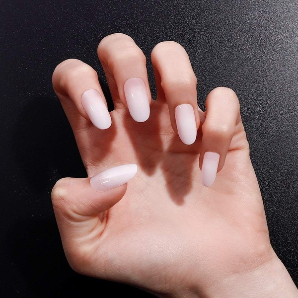 LIARTY 24 PCS Lovely Medium Length French Nail Tips Smooth Milky White Natural Gradient False Nails Nails