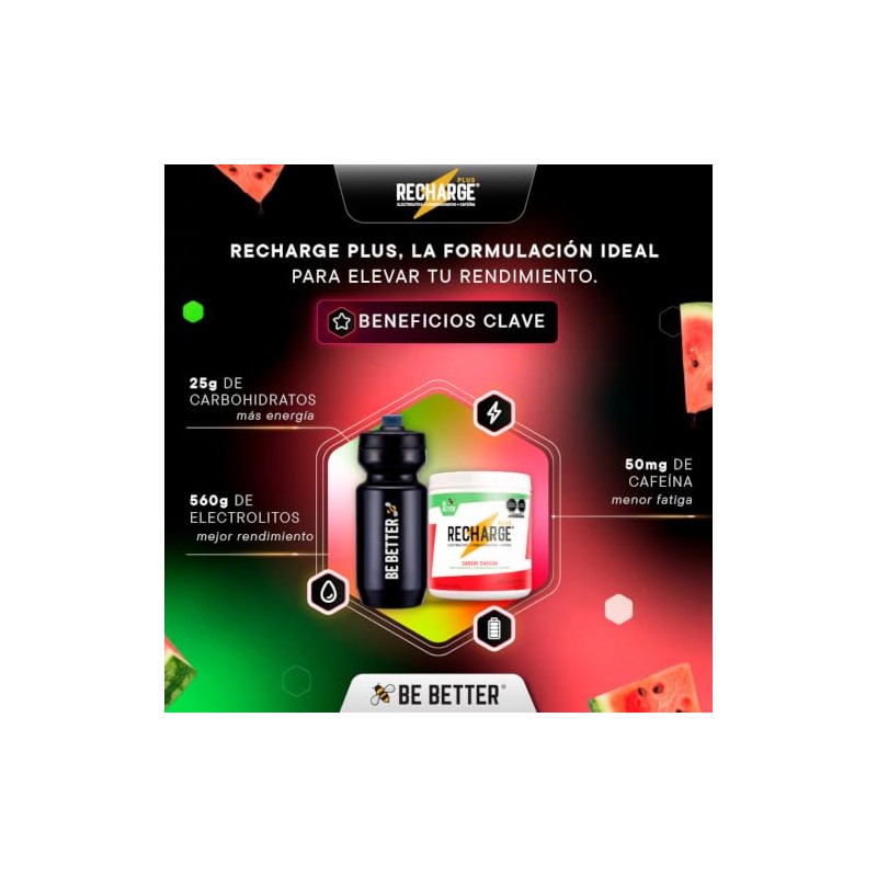 Better Recharge Plus Electrolitos 25g Carbohidratos 50mg Cafeína Polvo Porciones