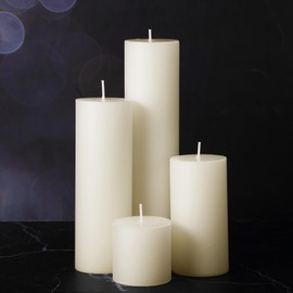 Shihanee Set of 8 Ivory Pillar Candles and Glass Cylinder Vases 4 Sizes Clear Cylinder Holders for Pillar Candles Home Table Centerpieces Decoration