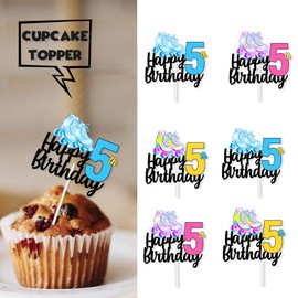 18pcs Colorful Glitter Roller Skates Happy Birthday Dessert Cupcake Topper 80s 90s Retro Hip Hop Roller Skating Theme Decor Supplies Boys Girls 5th Happy Birthday Party Decorations