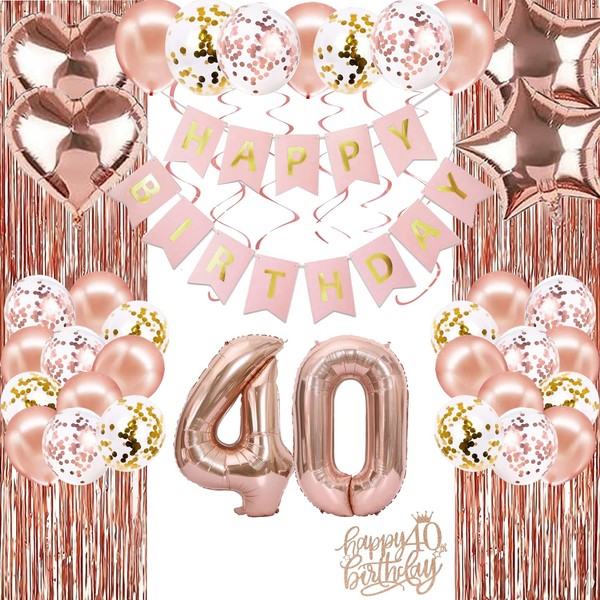 40th Birthday Party Decorations, 40th Rose Gold Birthday Decorations, Happy