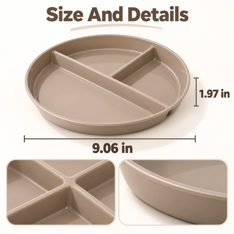 4pcs Round Divided Dinner Plate – Reusable Portion Control Food