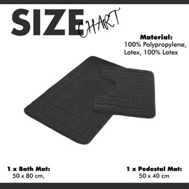 Lions 2 Piece Non Slip Striped Bath Mat & Pedestal Set - Greek Key Pattern Bathroom Toilet Rugs, Microfibre Mats, Super Soft Bathmat (Charcoal, Normal)