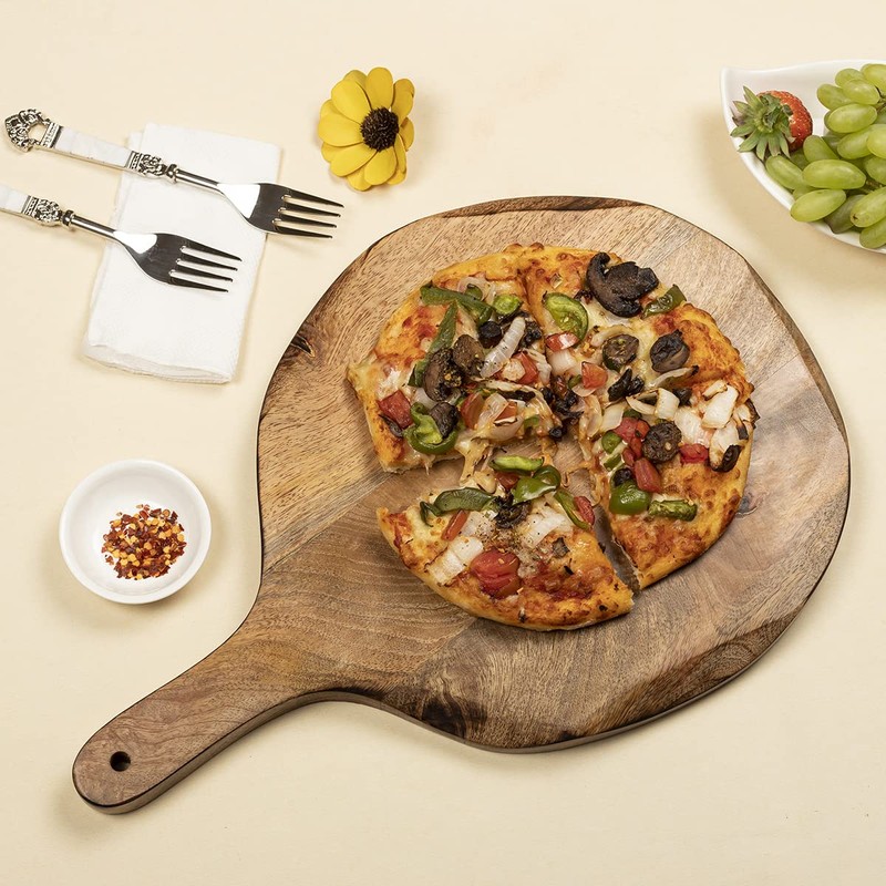 GoCraft Round Wooden Cutting Board | Mango Wood Pizza Peel