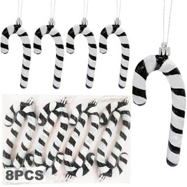 Latest Glitter Candy Canes Christmas Tree Decoration Black White 8 Pieces Christmas Tree Decoration Candy Cane Decoration Large Christmas Decoration Pendant Tree Decoration Christmas Pendant 13.5 cm