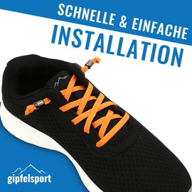 gipfelsport Elastic shoelaces with metal closure, rubber quick lacing system without tying, shoe laces flat for children, men, women, orange