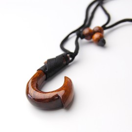 BreezyIsland Hawaiian Accessories Koa Wood Pendant Fish Hook, Wood