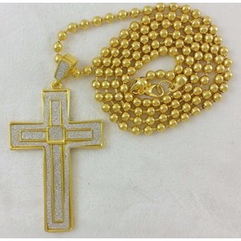 Buycelebrate Real 14k Gold Filled Iced Jesus Cross Stardust Bead Chain Rope Necklace 30" 4mm