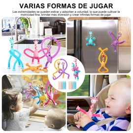 AEVIORA 4 Pcs Jirafa Telescopica con Ventosa, con 12 Pcs Mini Tubos Sensoriales para Niños, Pop Tube Sensor, Fidget Toys, Juguetes para Aliviar el Estrés para Adultos y Niños (Jirafa)