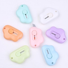 Mini Retractable Utility Knife Cloud Box Cutters Plastic Letter Opener Slide Open Make a knife with Keychain Hole for Box Letter Envelope, 1 Shapes 7 ColorsCourier knives