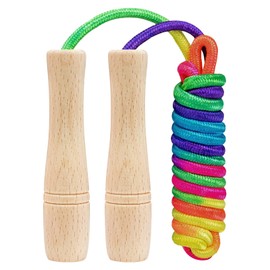 Flintronic Rainbow Jumping Rope, 2.5m Adjustable Children Jump Rope, Children Skipping Rope with Wooden Handle for Girls and Boys, for Outdoor Games, Children's Parties and Birthday Gift