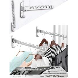 Dr.DJ Wall Mount Coat Hanger Holder Silver Clothes Drying Organizer Rack Garment Hooks Aluminium Retractable Folding Indoor Wall Mounted Hanger Space Saver for Laundry Room Bedroom (2 Racks) Silver