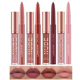 LANGMANNI 4pcs Matte Lipstick with Lipliners Durable Makeup Set,Long-Lasting Non-Stick Cup Not Fade Waterproof Pigmented Velvet Lipgloss Kit Beauty Cosmetics Makeup Gift for Girls(#1357)