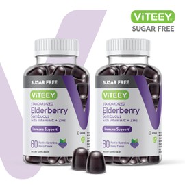 Sambucus Black Elderberry, Sugar Free Gummies [3 in 1 Immune Booster] Plus Zinc & Vitamin C| Herbal Dietary Supplement for Adults, Teens & Kids | Vegan, Gluten-Free & Delicious Berry Flavor