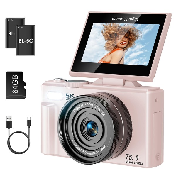 SOPPY 5K Digital Camera with WiFi Transfer, 75MP Vlogging, 18X