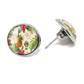 JUANLOWE Various Designs - Tropical Summer Earrings - Pineapple Palm Trees South Sea Hawaiian Motifs - Holiday Feeling Stud Earrings, Glass