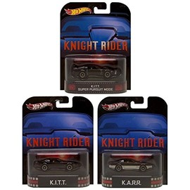 Hot Wheels Retro Knight Rider KITT, KARR & KITT Super Pursuit Mode Limited Edition 1:64 Scale Collectible Die Cast Metal Toy Car Models Set of 3