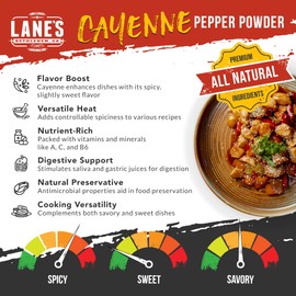 Lane's Cayenne Pepper Powder, All-Natural Cayenne Red Peppers Powder, Goes Well With Meat & Veggies Cayenne Hot Pepper Powder, Made in USA, 7.8 Oz