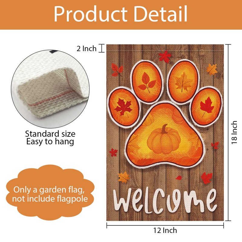 Wodison Dog Paw Fall Garden Flag 12x18 Double Sided Leaves