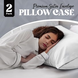 Canadian Linen 2 Pack Luxury Satin Silk Pillow Cases Queen, Soft & Smooth Silky Pillowcase for Hair Skin Sleep, Breathable Cooling Fade Resistant Pillow Protector, Slip Bedding Pillow Cover, White