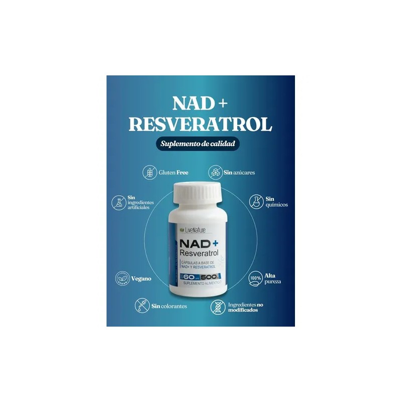 NAD Resveratrol 120 Cápsulas NAD Resveratrol Supplement, Cellular Energy, 120