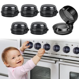 ARefugen 6Pcs Stove Knob Safety Covers, Stove Knob Locks for Child & Pet Kitchen Safety, Prevents Accidental Activation (Black)