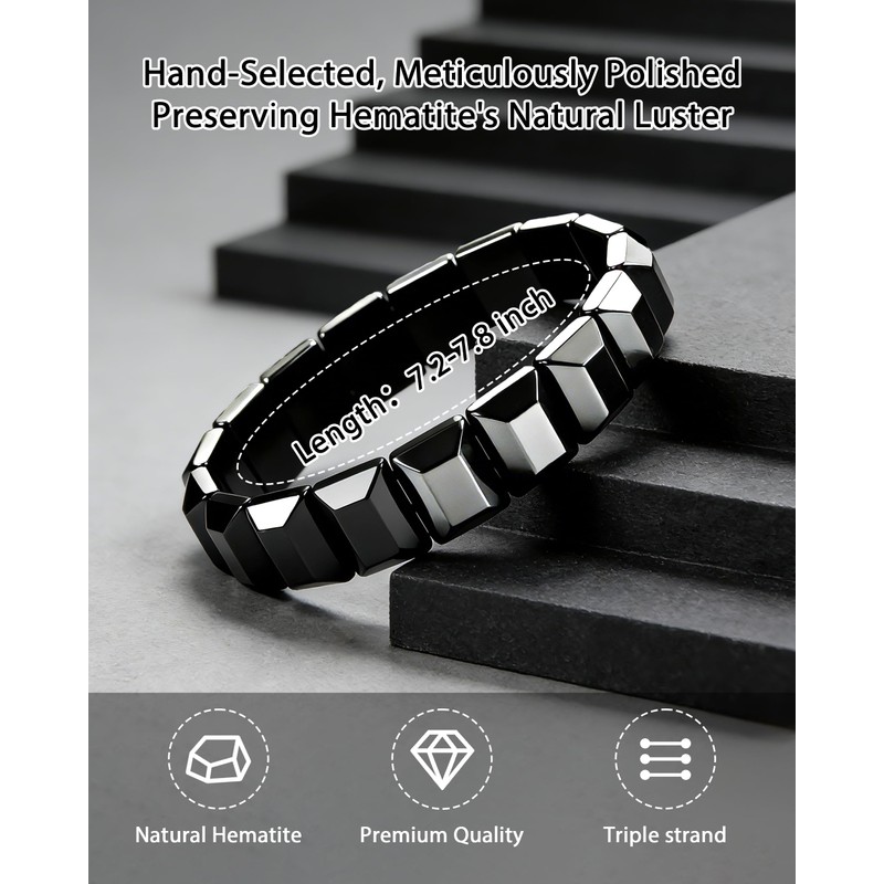 Trinckle Hematite Bracelet, Natural Hematite Stone Magnetic Bracelets