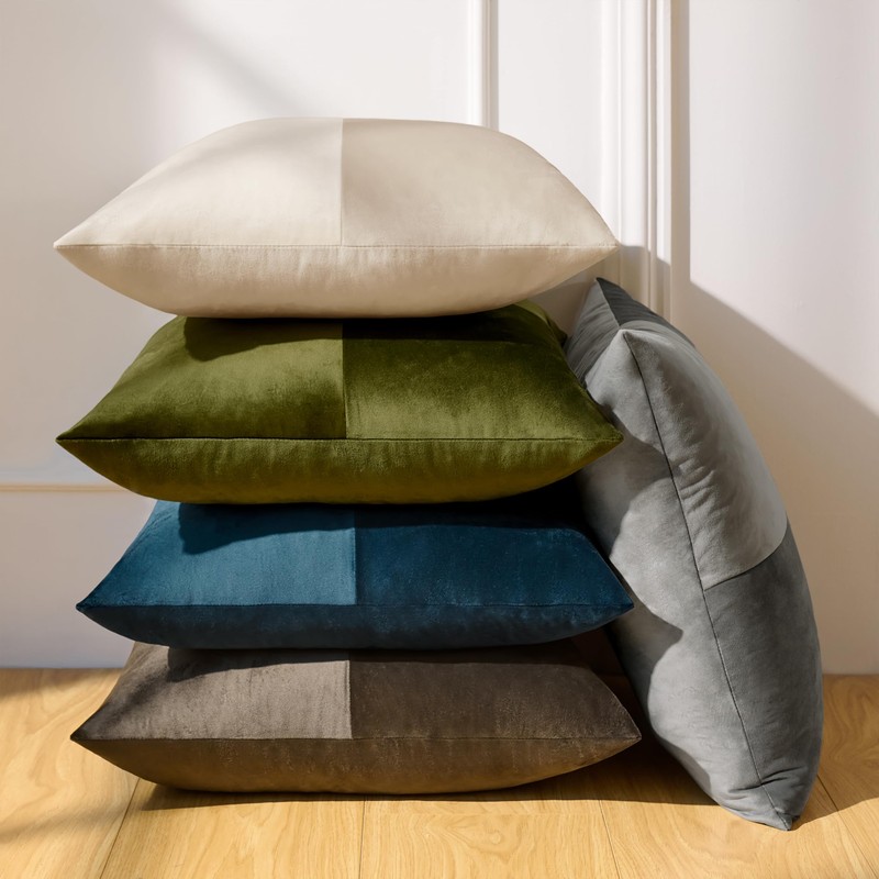 Geometric Patchwork Velvet Throw Pillow Covers 18x18 Inch, Set of