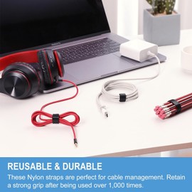 Black 1/2in x 16.4ft Hook and Loop Roll | Double-Sided Strips, Self-Gripping Straps | Reusable Multi-Purpose Wrap Fasteners for Home, Office, Data Center, and More，Adhesive Tapes