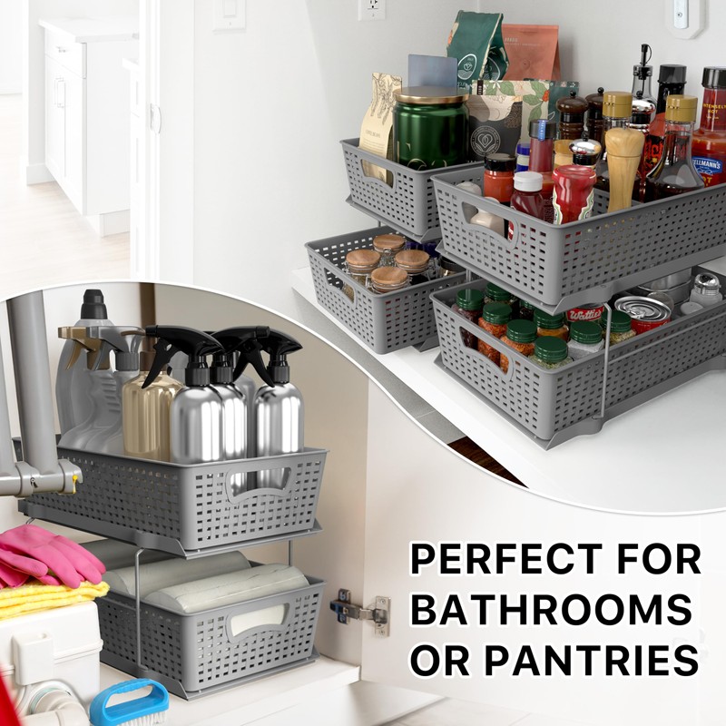 Simple Houseware 2 Tier Bathroom Organizer Tray Pull-Out Sliding Drawer,