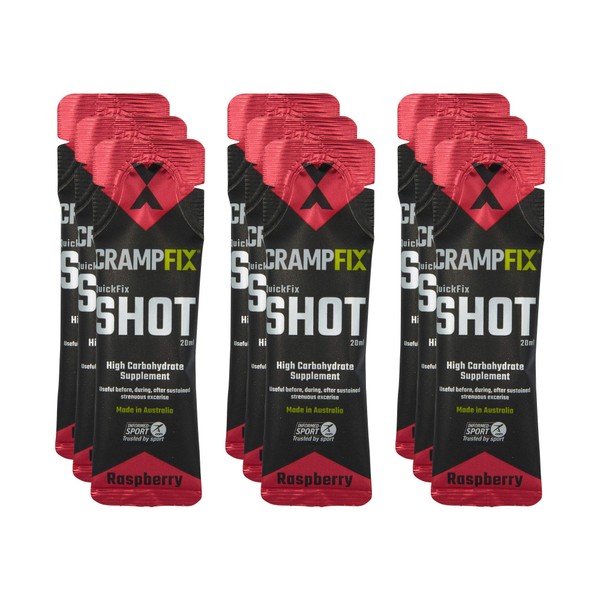 Sports Shot, Prevents and Relieves Muscle Cramps, Leg, Calf, Hamstring Cramps, 9 Pack Easy Carry Sachet Shots, All Natural Raspberry