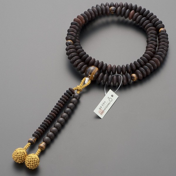 Butsudanya Takita Shoten Buddhist Beads Tendai Buddhist Buddhist Beads for Men [Men] Striped Ebony Wood (Glossy) Tiger Eye Tailoring 9 inch Pure Silk Hanbon Tenbo ◆ Kyoto Prayer Beads, Honren Beads,