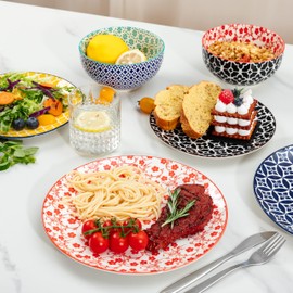 LEHAHA 12 Pieces Ceramic Dinnerware Sets, Porcelain Round Dinner Set for 4, Microwave and Dishwasher Safe Plates and Bowls Dishes Set, Kitchen Dinner Dinning Ware Set, Assorted Colors