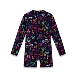 Dvenki Cute Girls Long Sleeve Rash Guard Swimsuit with Zipper Front One Piece Unicorn Bathing Suit for Toddler Size 5/6