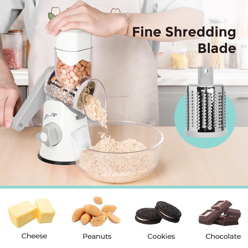 X Home Rotary Cheese Grater for Kitchen, Shredder with 3