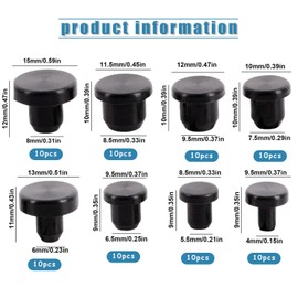 Bogoro Pack of 80 Rubber Stoppers 8 Sizes with 4/5.5/7.5/8.5/9/9.5/mm Black Round for Bottles Pipes Reusable Seal Waterproof
