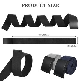 Pack of 3 Men's Belts, Adjustable Work Belt, 128 x 3.8 cm Belt Without Holes, Fabric Belt, Men's Work Belt for Business, Sports, Classic black, grey, navy blue