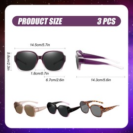 Embhlitfe 3 Pcs Over Glasses Sunglasses Women, Trendy Round Cat Eye Sun Shades Cover for Driving, Outdoor Sports & Travel, Anti-Glare Fashion SunGlasses for Men and Women