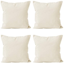Encasa Homes Throw Pillow Covers Only (No Insert) 18x18 in - Sublimation Blank Natural 4 pc Pack with Invisible Zipper -Polyester Twill Cushion Cases for DIY, Printing & Painting